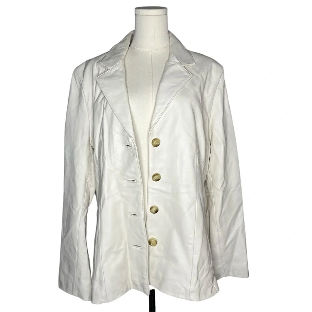 Vintage Wilson Leather White Button Front Collared Leather Jacket Classic - Picture 1 of 9
